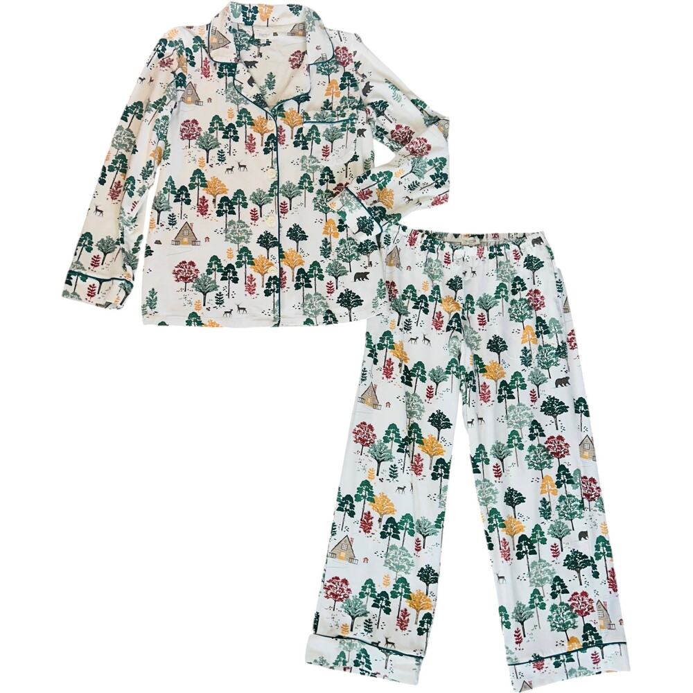EUC BedHead Alpine Cabins Pajama Cropped Pant Long Sleeve Set Size XS But Fits S